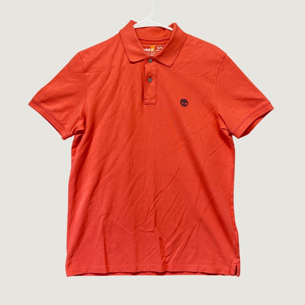 Timberland Polo Shirt Mens Medium Orange Cotton Regular Fit Short Sleeve Logo